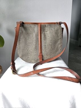 Fossil Harper Medium Flap Leather Crossbody Bag Snake Lizard Embossed Brown